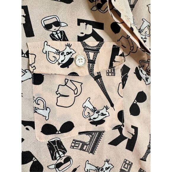 Karl lagerfied blush pink Paris cat blouse sz M - Picture 4 of 8